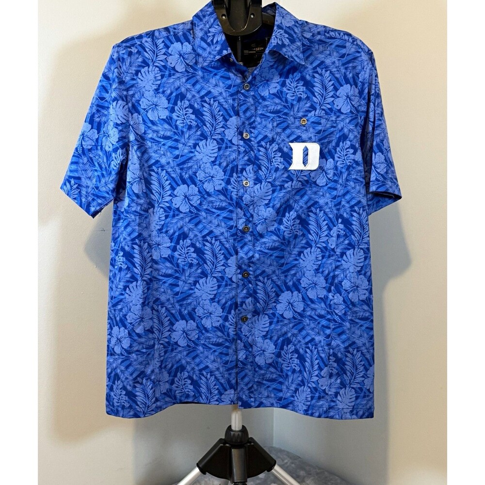Colosseum Duke Blue Devils Button-Front Short Sleeve Floral Shirt Men's M Blue